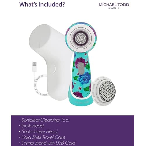 Facial Cleansing + Exfoliation Brush System with 3 speeds, Serum Infusion Head + Travel Case