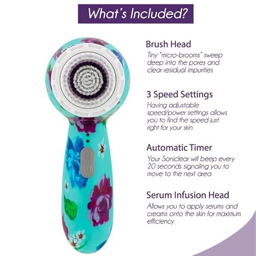 Facial Cleansing + Exfoliation Brush System with 3 speeds, Serum Infusion Head + Travel Case