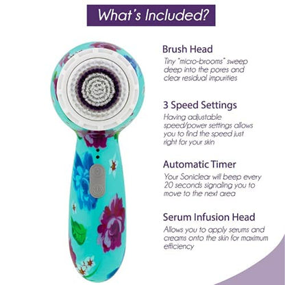 Facial Cleansing + Exfoliation Brush System with 3 speeds, Serum Infusion Head + Travel Case