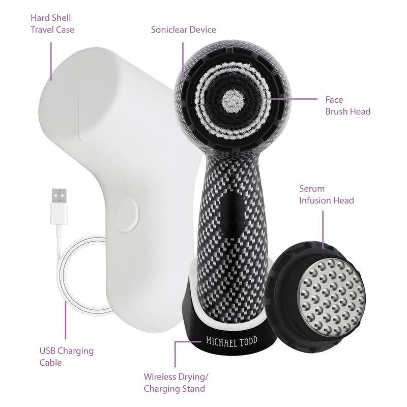 Facial Cleansing + Exfoliation Brush System with 3 speeds, Serum Infusion Head + Travel Case