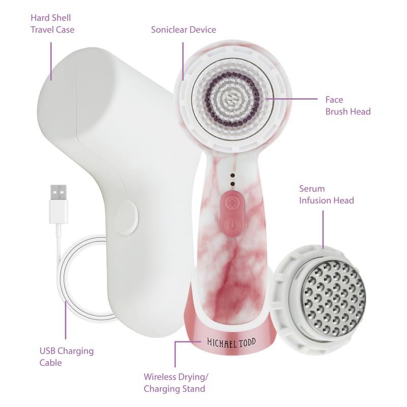 Facial Cleansing + Exfoliation Brush System with 3 speeds, Serum Infusion Head + Travel Case