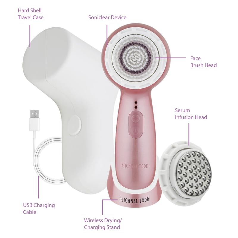 Facial Cleansing + Exfoliation Brush System with 3 speeds, Serum Infusion Head + Travel Case