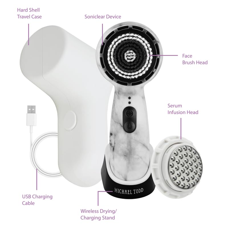 Facial Cleansing + Exfoliation Brush System with 3 speeds, Serum Infusion Head + Travel Case