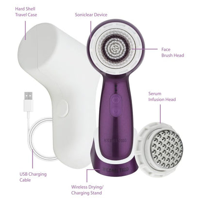 Facial Cleansing + Exfoliation Brush System with 3 speeds, Serum Infusion Head + Travel Case