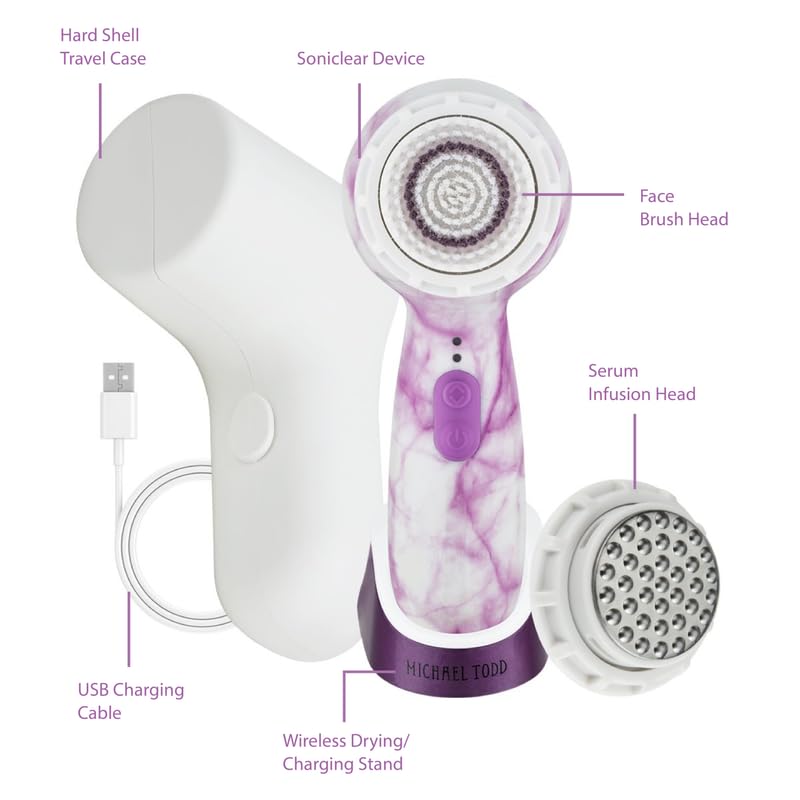 Facial Cleansing + Exfoliation Brush System with 3 speeds, Serum Infusion Head + Travel Case