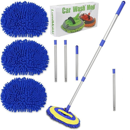 JaldiShip™ Microfiber 1.55M Scratch Free Car Cleaning Mop with 3 Free Replacement Head