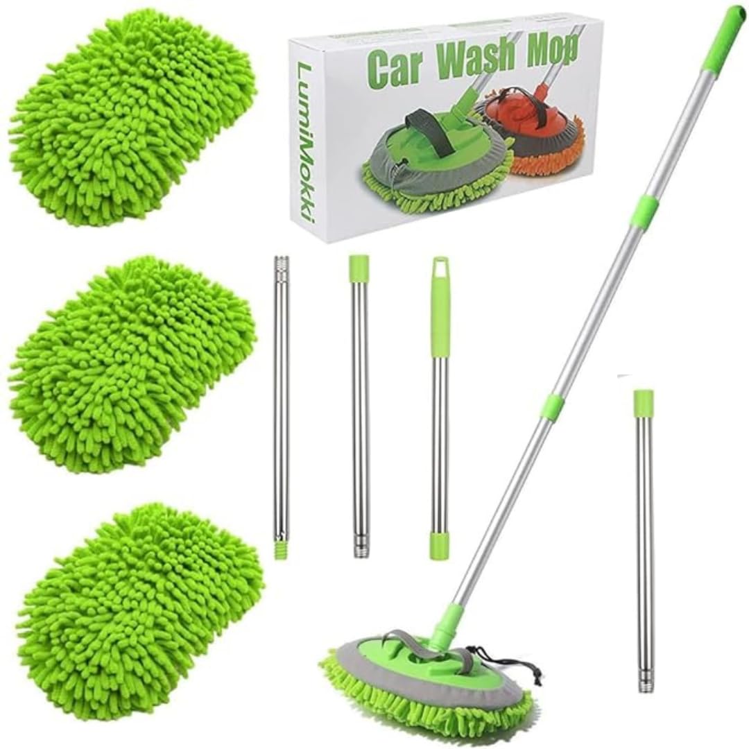 JaldiShip™ Microfiber 1.55M Scratch Free Car Cleaning Mop with 3 Free Replacement Head