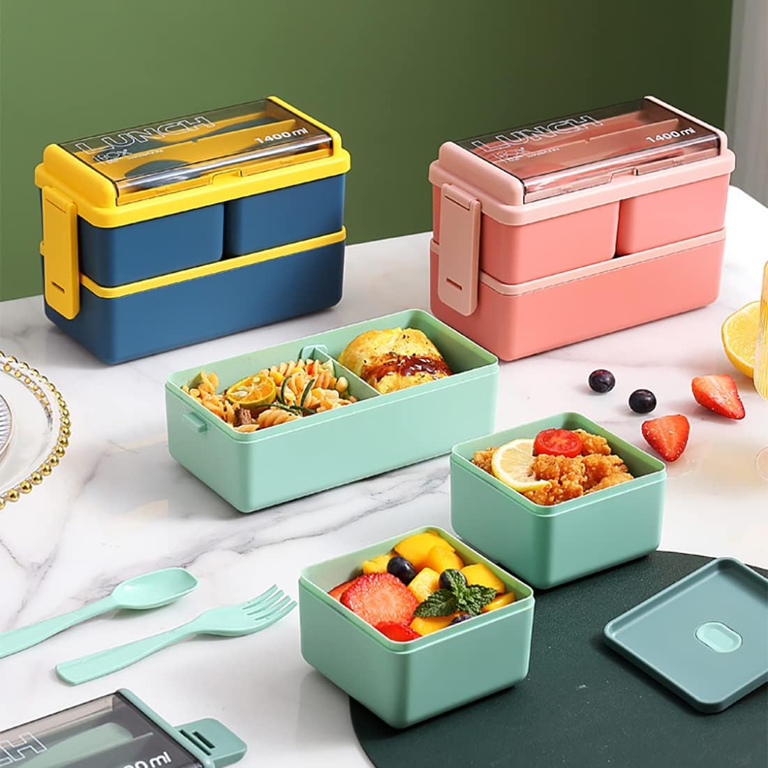 Adult Kids Tiffin Boxes Leakproof with Removable Compartments Lunch Box - 1400 ml