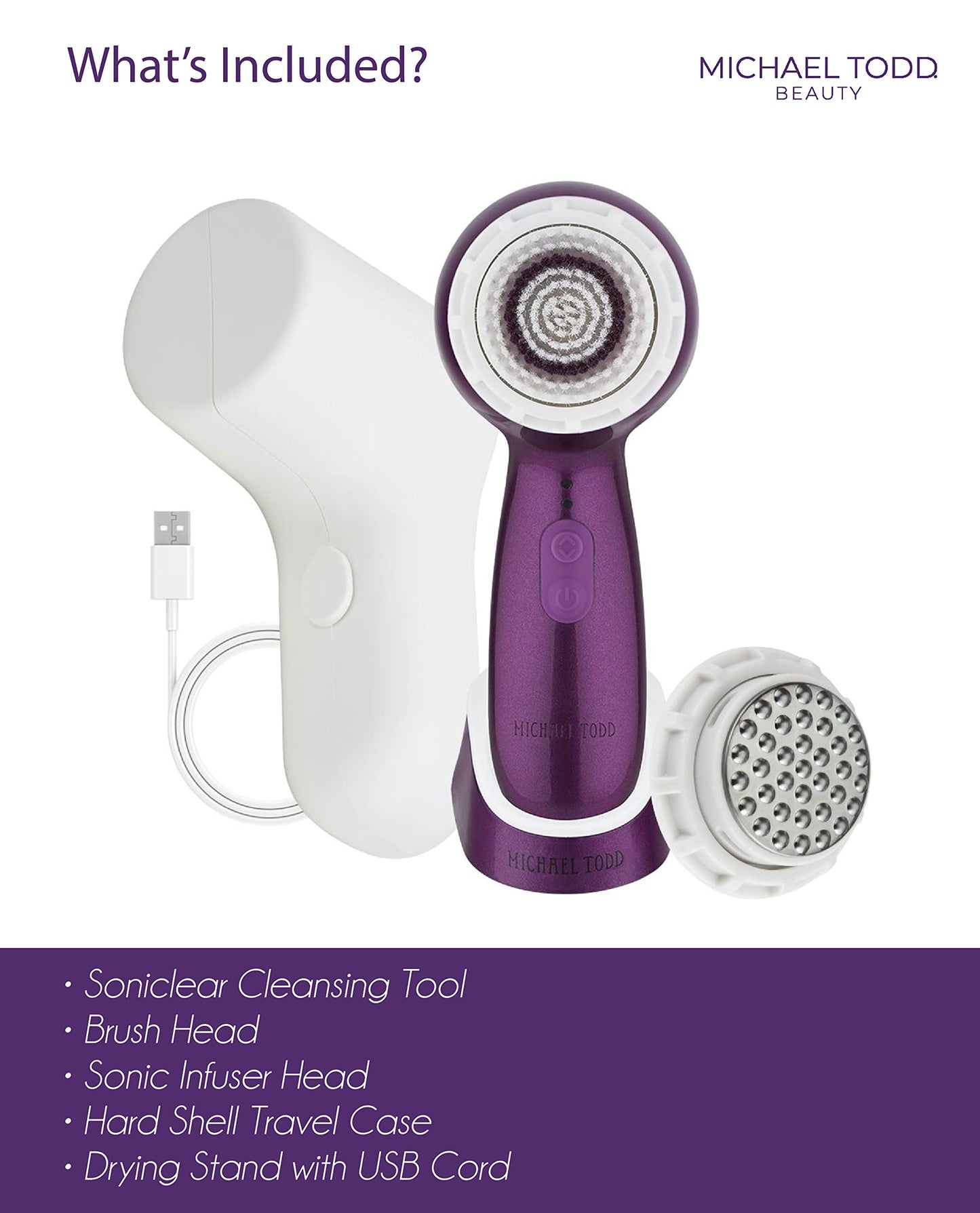 Facial Cleansing + Exfoliation Brush System with 3 speeds, Serum Infusion Head + Travel Case