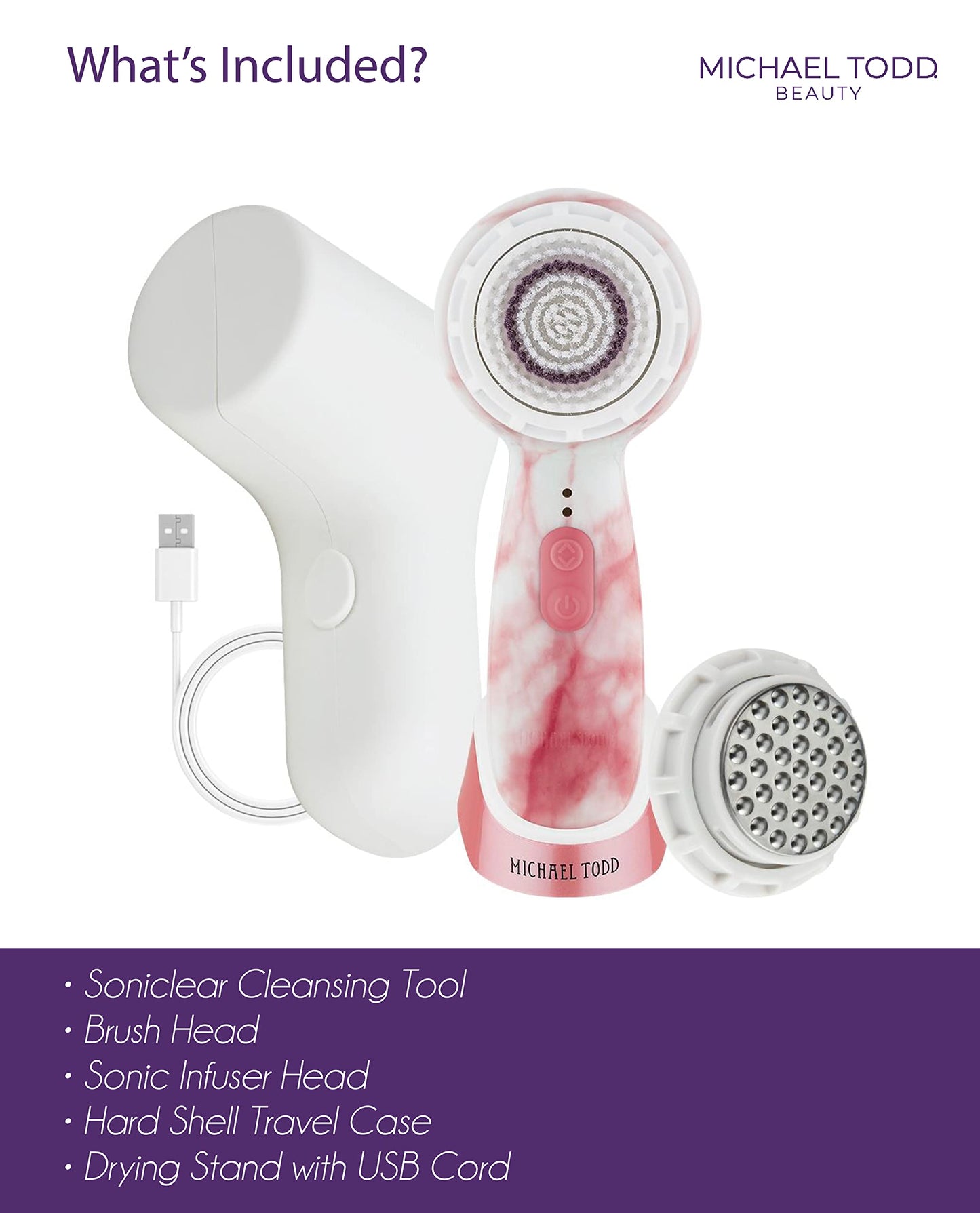 Facial Cleansing + Exfoliation Brush System with 3 speeds, Serum Infusion Head + Travel Case