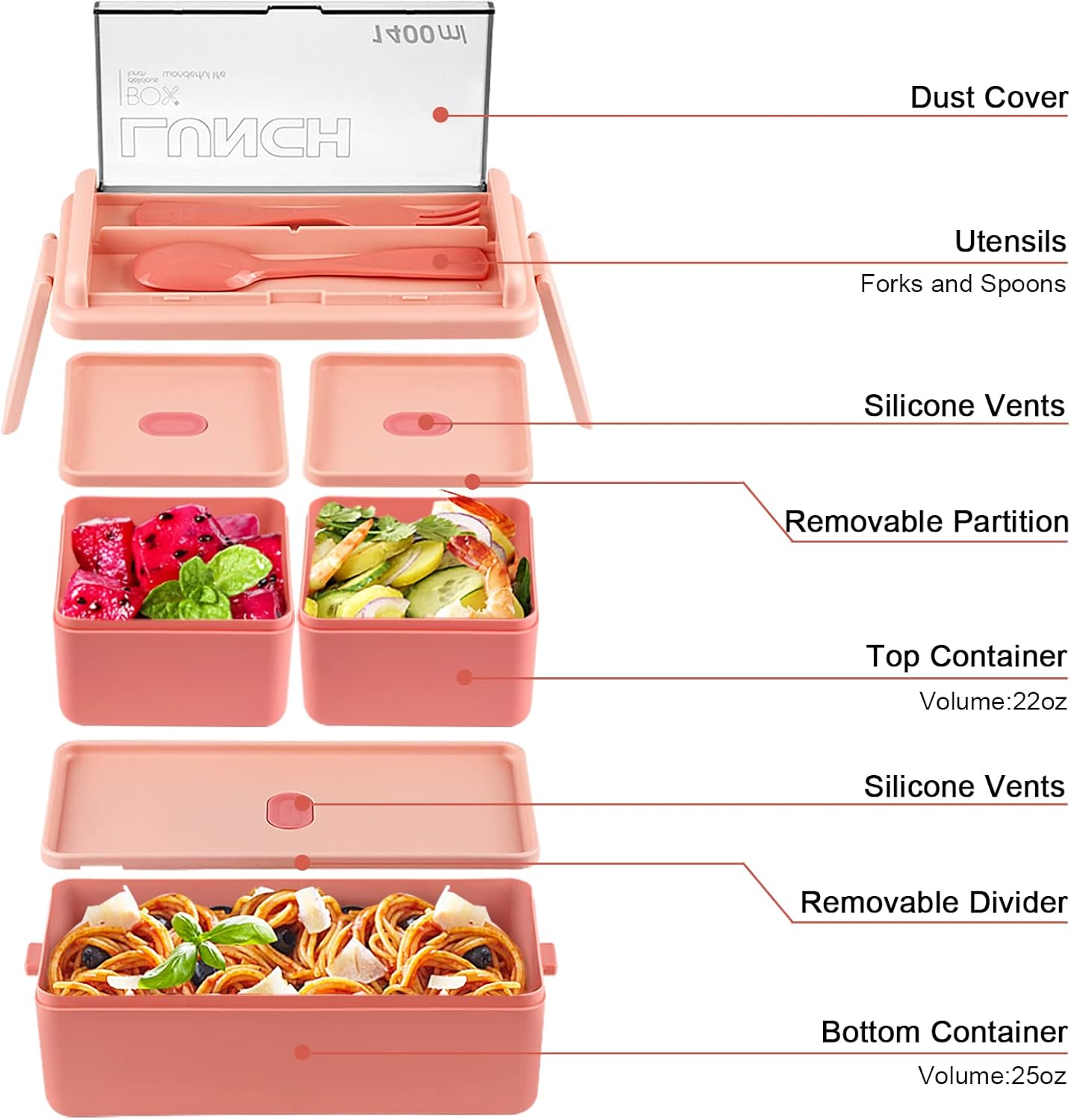 Adult Kids Tiffin Boxes Leakproof with Removable Compartments Lunch Box - 1400 ml