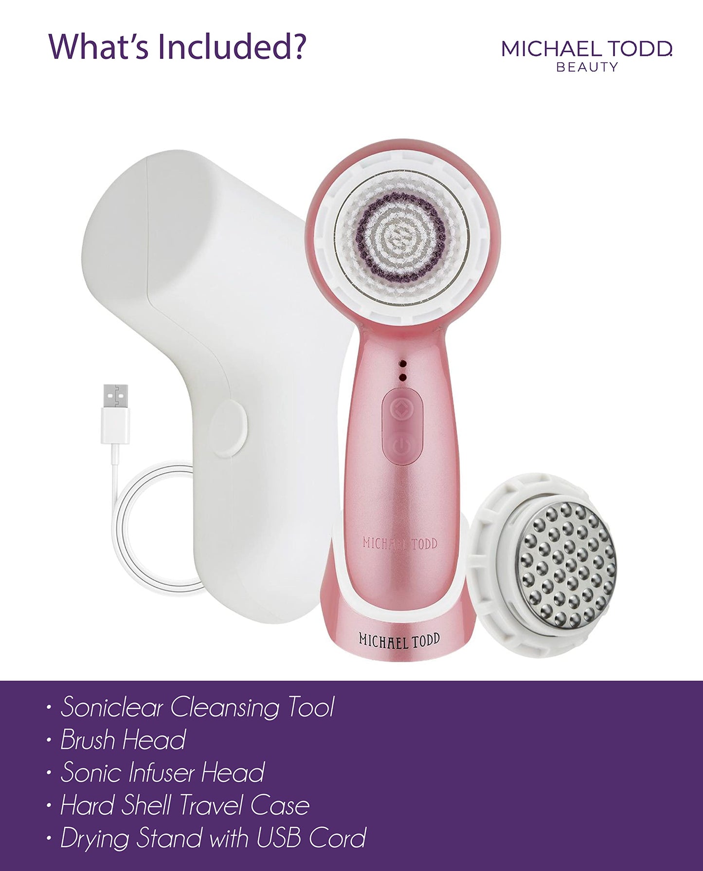 Facial Cleansing + Exfoliation Brush System with 3 speeds, Serum Infusion Head + Travel Case