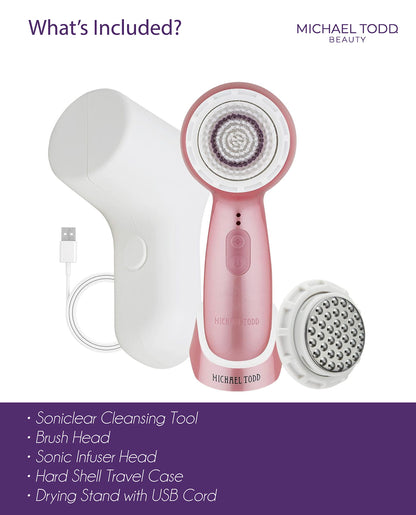 Facial Cleansing + Exfoliation Brush System with 3 speeds, Serum Infusion Head + Travel Case