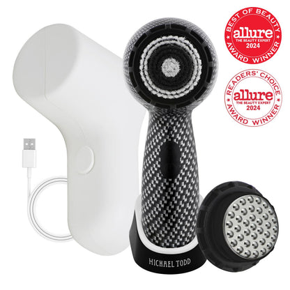 Facial Cleansing + Exfoliation Brush System with 3 speeds, Serum Infusion Head + Travel Case