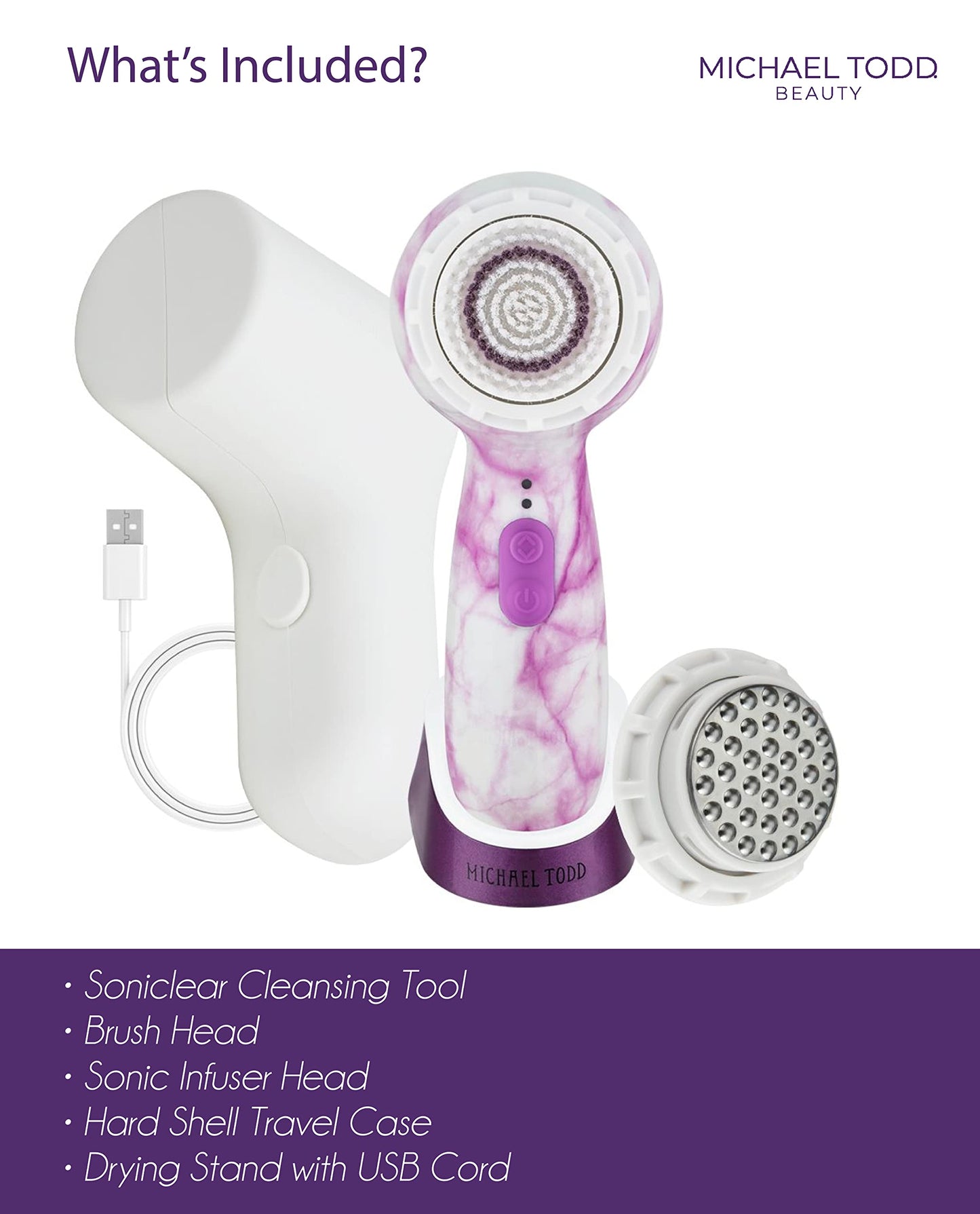 Facial Cleansing + Exfoliation Brush System with 3 speeds, Serum Infusion Head + Travel Case