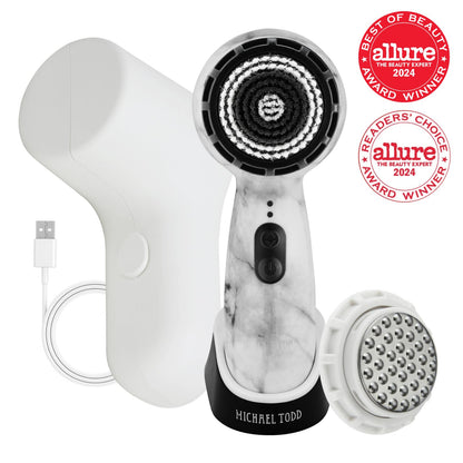 Facial Cleansing + Exfoliation Brush System with 3 speeds, Serum Infusion Head + Travel Case