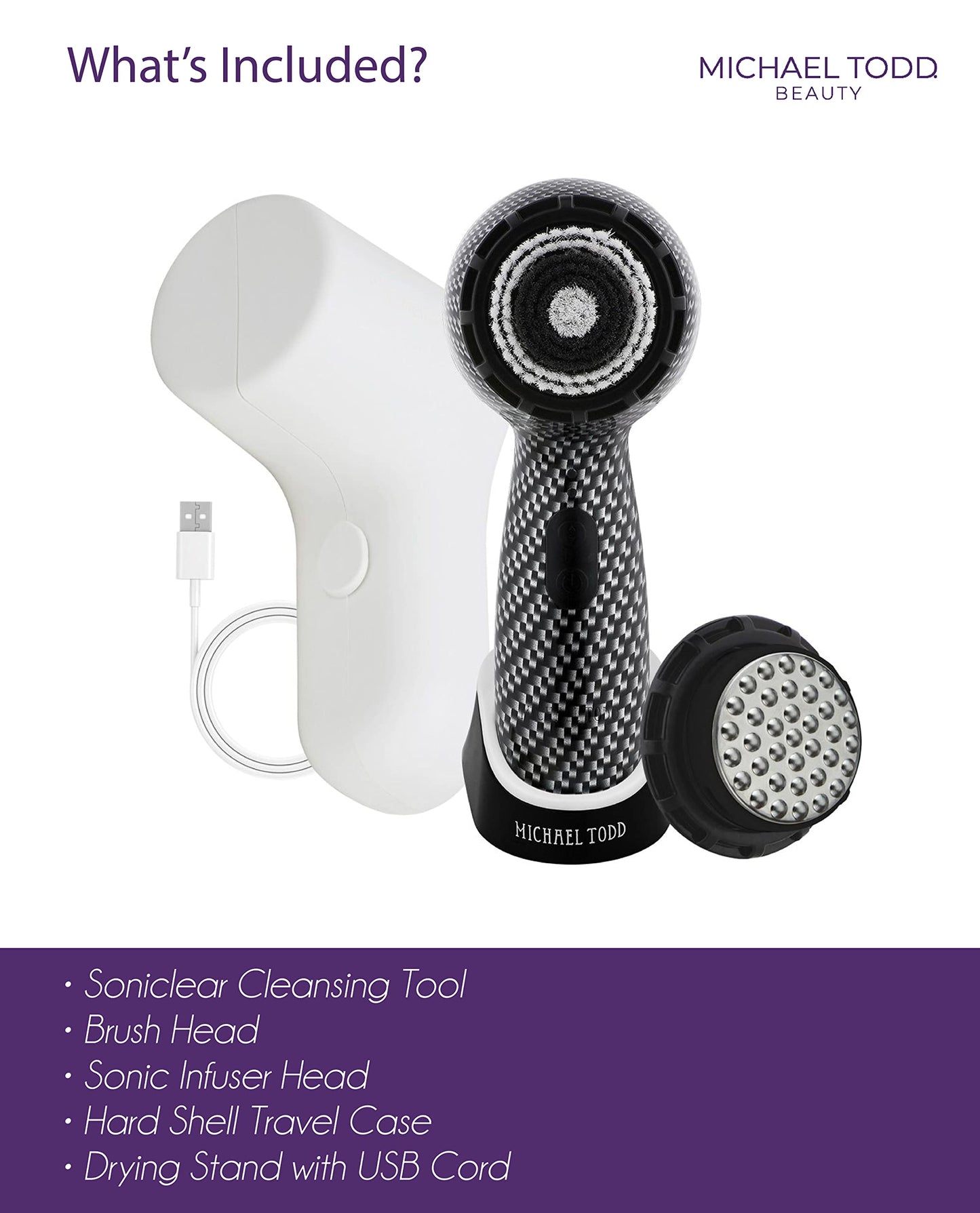 Facial Cleansing + Exfoliation Brush System with 3 speeds, Serum Infusion Head + Travel Case