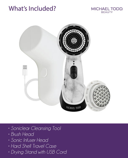 Facial Cleansing + Exfoliation Brush System with 3 speeds, Serum Infusion Head + Travel Case