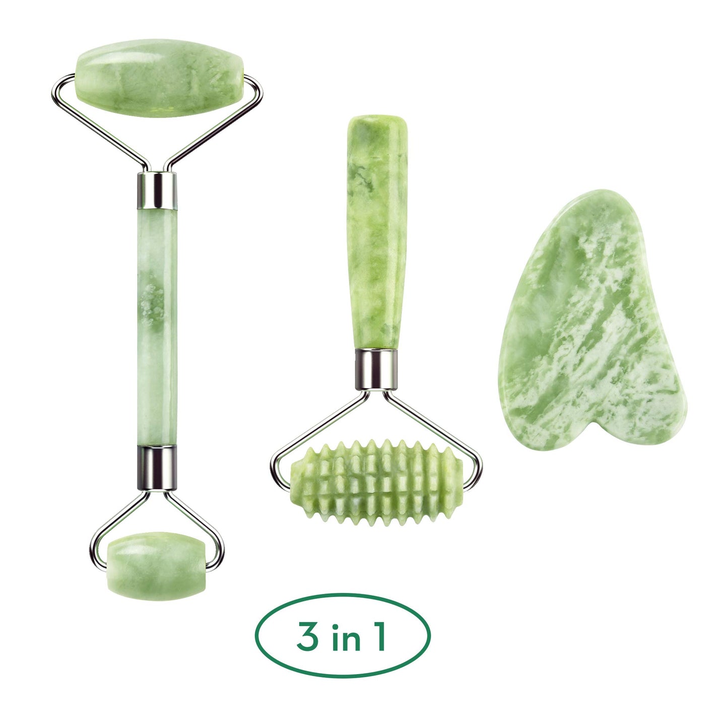 Jade Roller and Gua Sha for Face-3 in 1 Kit Facial Massager Tool