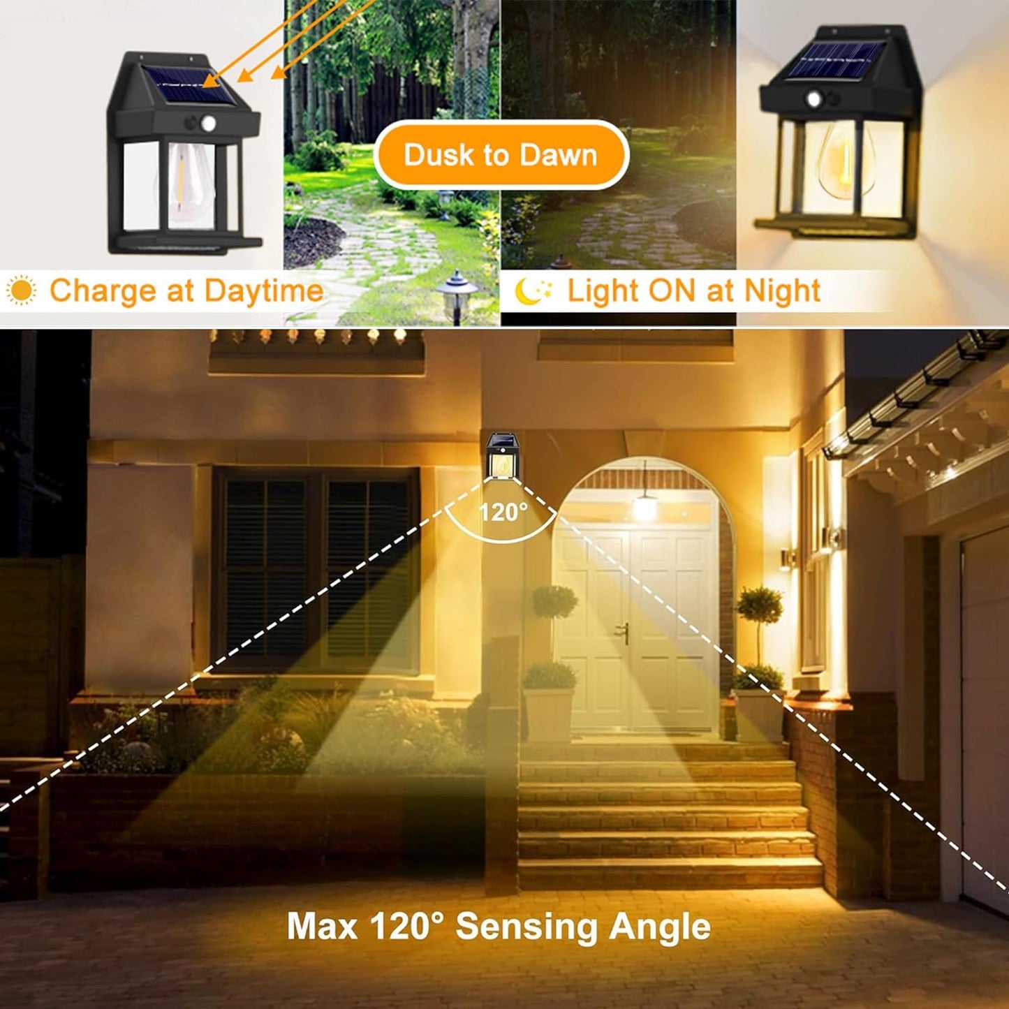 Motion Sensor Solar Wall Lights for Outdoor (Pack of 2)